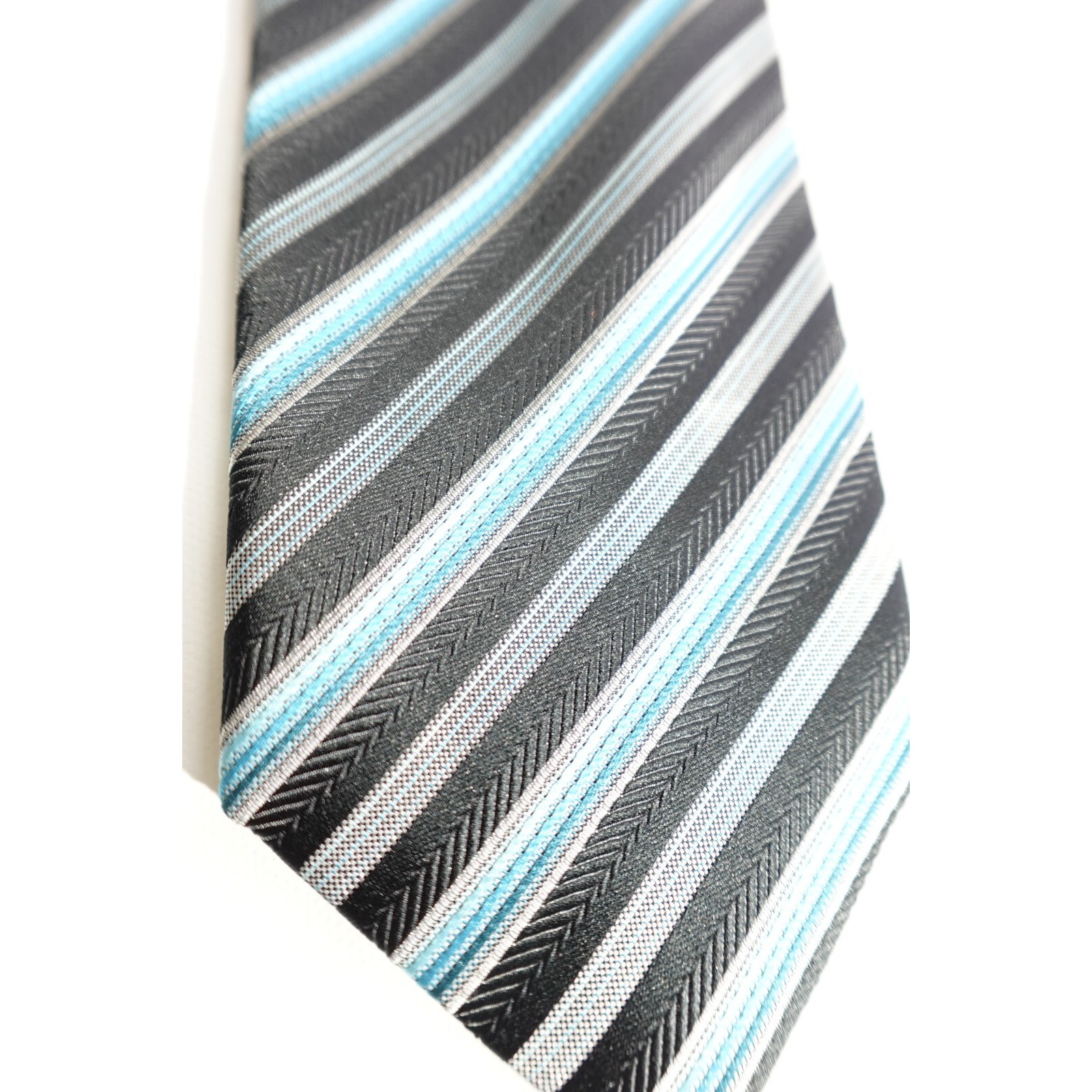 Valerio Garati Handmade Blue Grey Pattern Pure Silk Mens Luxury Tie Stripe